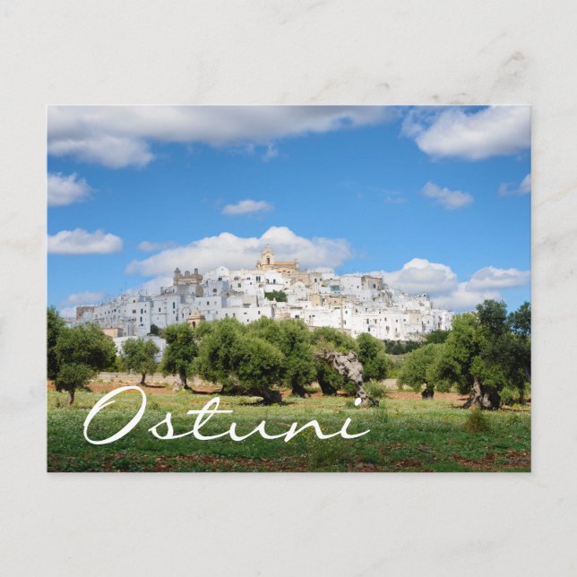 Cartão Postal Ostuni, cidade branca e oliveiras (Frente)