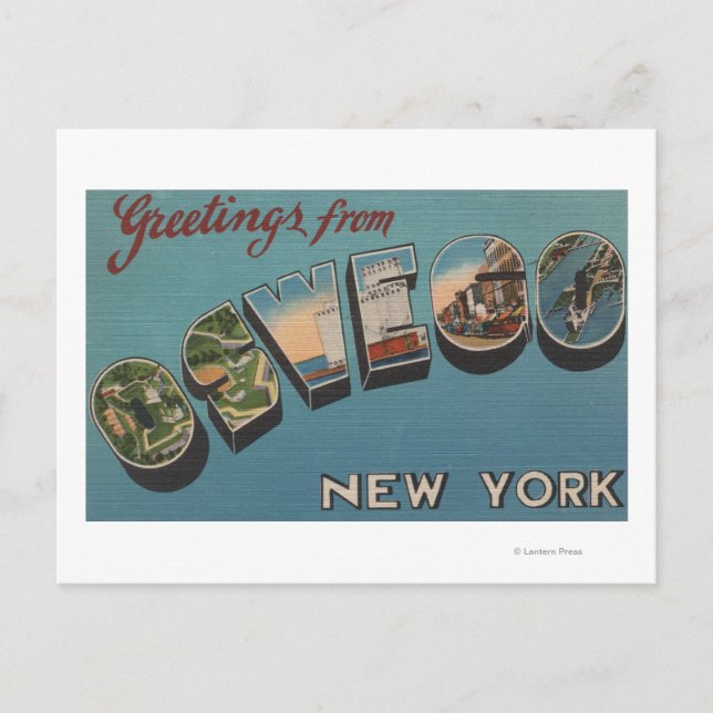 Cartão Postal Oswego, Nova Iorque - Cenas com Letras Grandes (Frente)