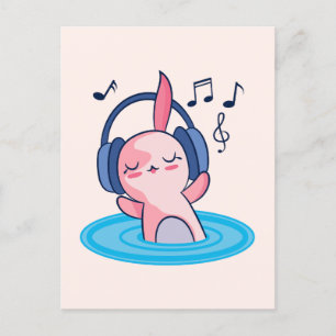 Cartão Postal Ótima Axolotl Ouvindo Música