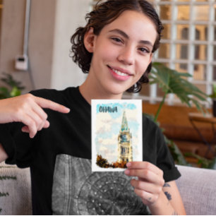 Cartão Postal Ottawa Canada Parlamento Hill Watercolor