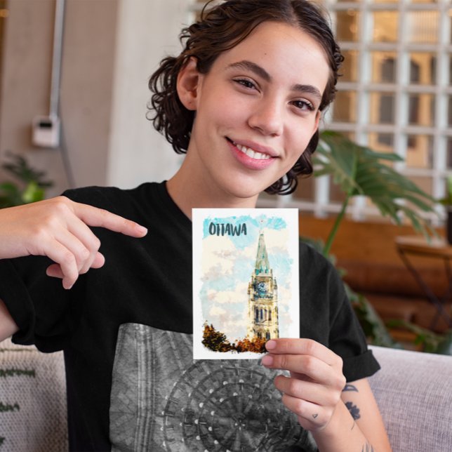 Cartão Postal Ottawa Canada Parlamento Hill Watercolor (ottawa canada parliament postcard)