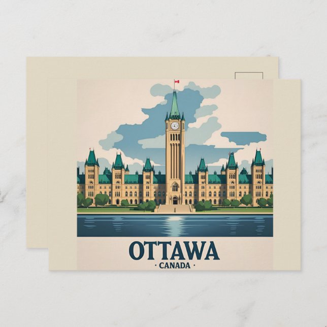 Cartão Postal Ottawa Canada Parliament Building, City Skyline (Frente/Verso)