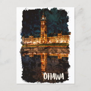 Cartão Postal Ottawa Canada Por Night Viagem Watercolor