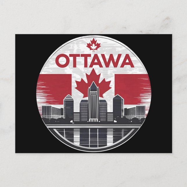 Cartão Postal Ottawa Canada Skyline Retro Cityscape (Frente)