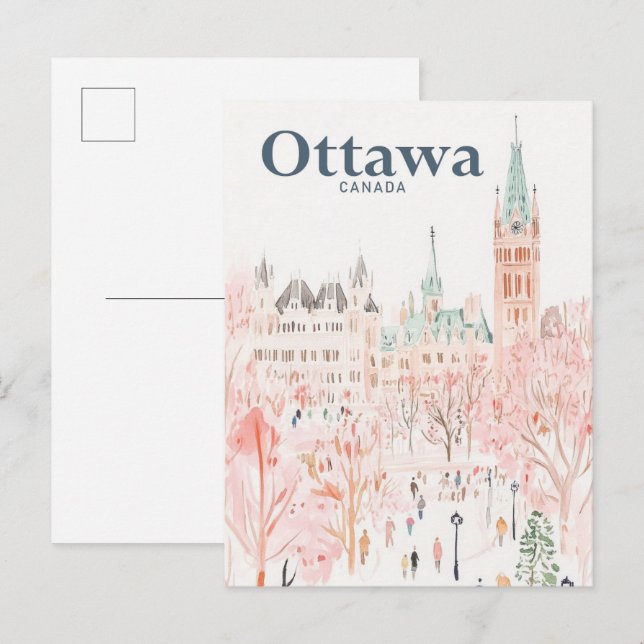 Cartão Postal Ottawa Canada Watercolor Painting Viagem (Frente/Verso)