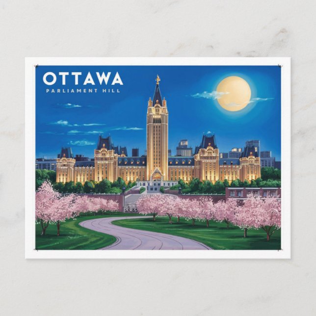 Cartão Postal Ottawa parlamento hill Moonlight (Frente)