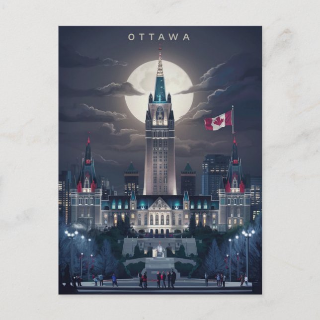 Cartão Postal Ottawa: Parlamento hill Night (Frente)