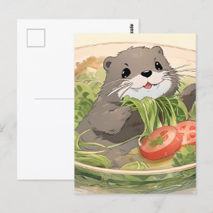 Cartão Postal Otter Adorável Com Salada De Algas