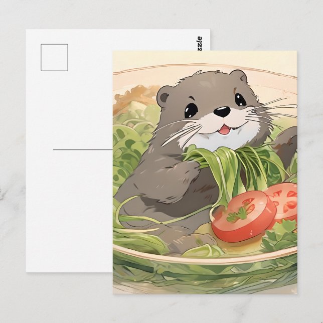 Cartão Postal Otter Adorável Com Salada De Algas (Frente/Verso)
