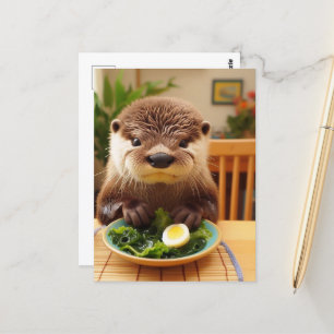 Cartão Postal Otter Adorável com uma Salada
