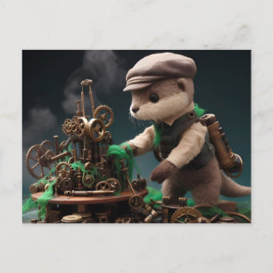 Cartão Postal Otter Adorável Steampunk atua sobre máquinas