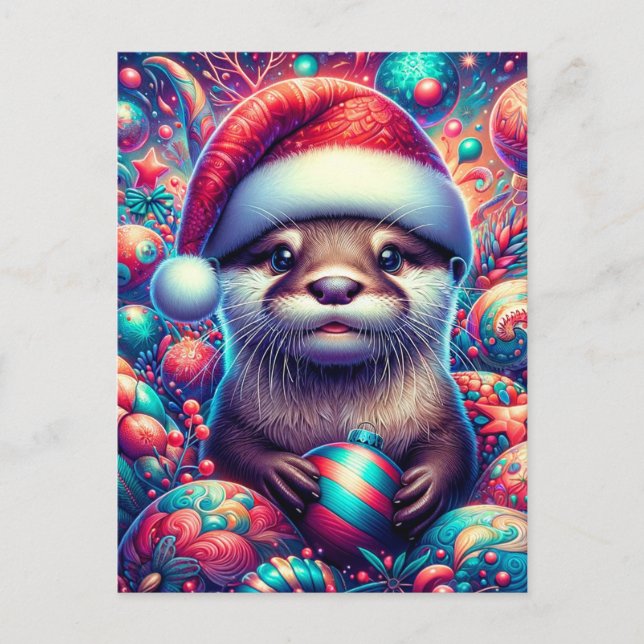 Cartão Postal Otter Natal Festivo Adorável (Frente)