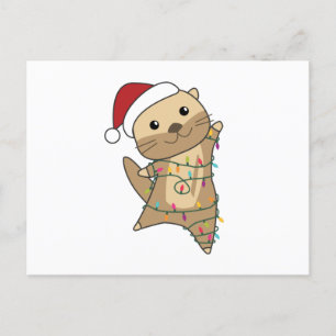 Cartão Postal Otter Natal Neve Animais de inverno Otter