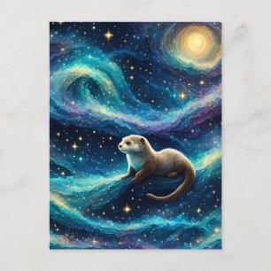 Cartão Postal Otter num Oceano Noturno Estrelado