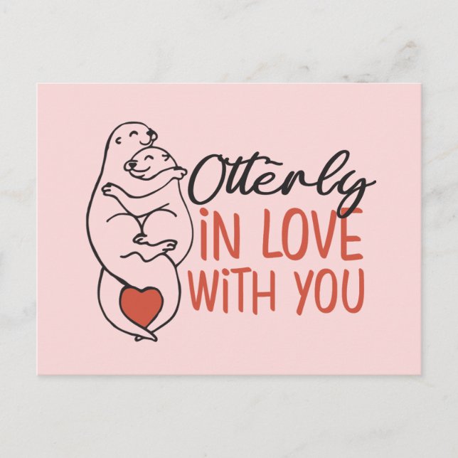 Cartão Postal Otterly In Love Otter Pun Engraçado Dia de os namo (Frente)