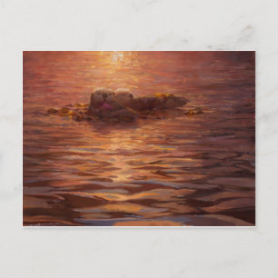 Cartão Postal Otters balançando ao sol flutuando com Kelp