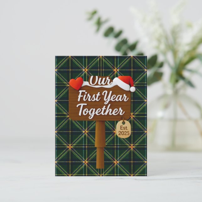 Cartão Postal Our First Year Together 2025 Wooden Sign (Em pé/Frente)