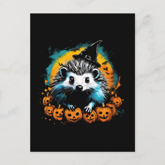 Cartão Postal ouriço de Halloween e abóboras fofos