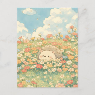 Cartão Postal ouriço kawaii de prado de pêssego damasco