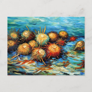 Cartão Postal Ouriços-do-Mar em Pintura a Óleo Expressiva do Oce