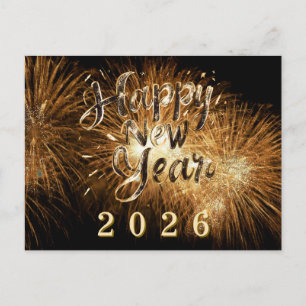 Cartão Postal ouro 2026 detalhes da luz fogos de artifício
