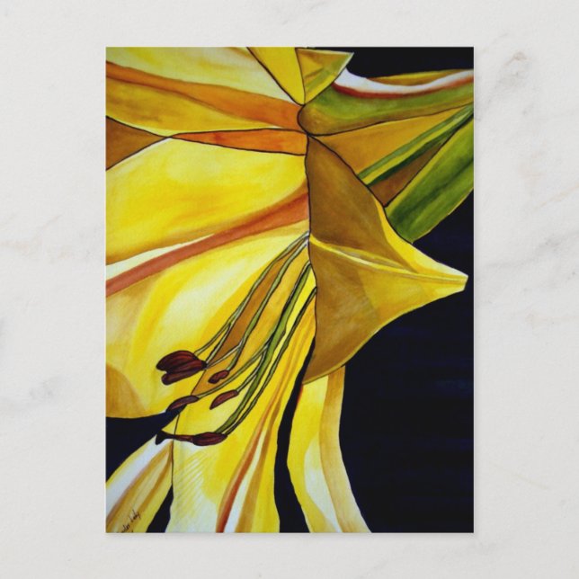 Cartão Postal Ouro Amarelo Esplendor Lily Arte original (Frente)