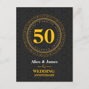 Cartão Postal Ouro "aniversário de casamento" personalizado