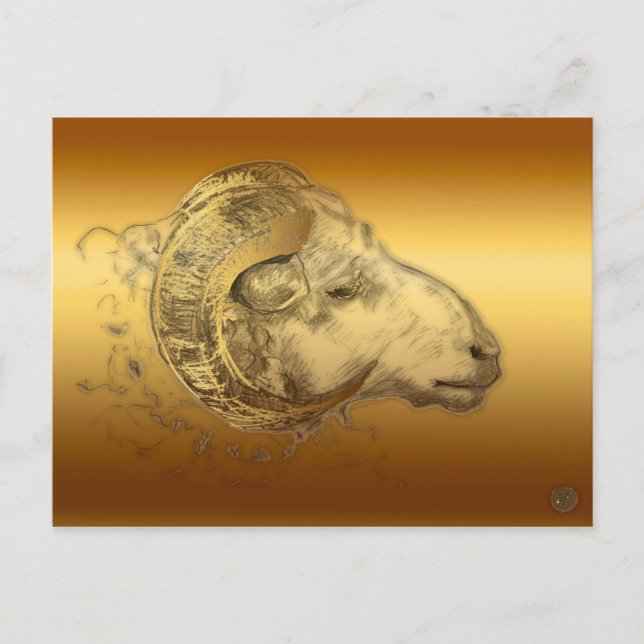 Cartão Postal Ouro Aries Ram Western Chinese Astrology (Frente)