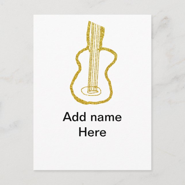 Cartão Postal Ouro brilho da guitarra acústica adicione nome rab (Frente)