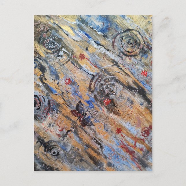 Cartão Postal ouro de abstrato e borboleta prateada (Frente)