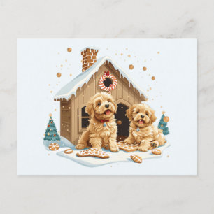 Cartão Postal Ouro de Natal Cachorro do Retriever Pão Gingerpão