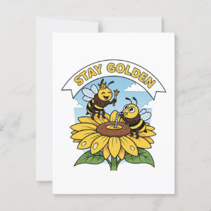 Cartão Postal Ouro de permanência - Ilustração de abelha e flor