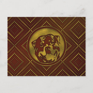 Cartão Postal Ouro Decorativo Embossed -Rottweiler