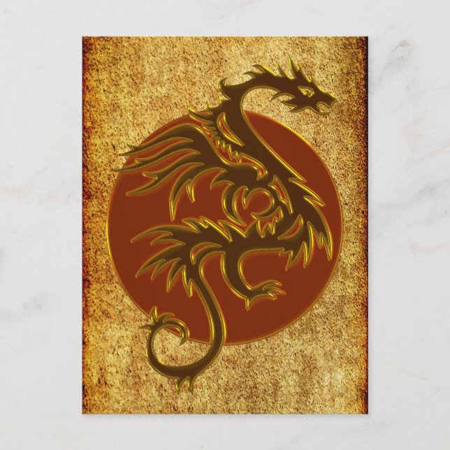 Cartão Postal Ouro Dragon Sun | estilo antigo (Frente)