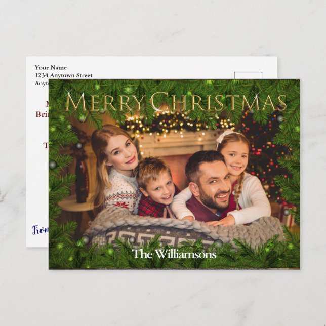 Cartão Postal Ouro Feliz Natal Entre Foto Do Pine (Frente/Verso)