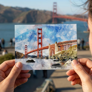 Cartão Postal Ouro Gate Bridge aquarela em São Francisco