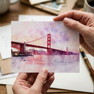 Cartão Postal Ouro Gate Bridge aquarela em São Francisco