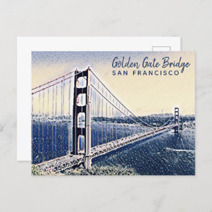 Cartão Postal Ouro Gate Bridge San Francisco Watercolor Art