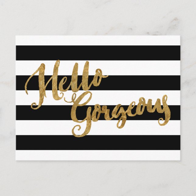 Cartão Postal Ouro Hello Gorgeous Stripes (Frente)