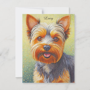 Cartão Postal Ouro Hued Yorkshire Terrier Radiant Dog Portrait