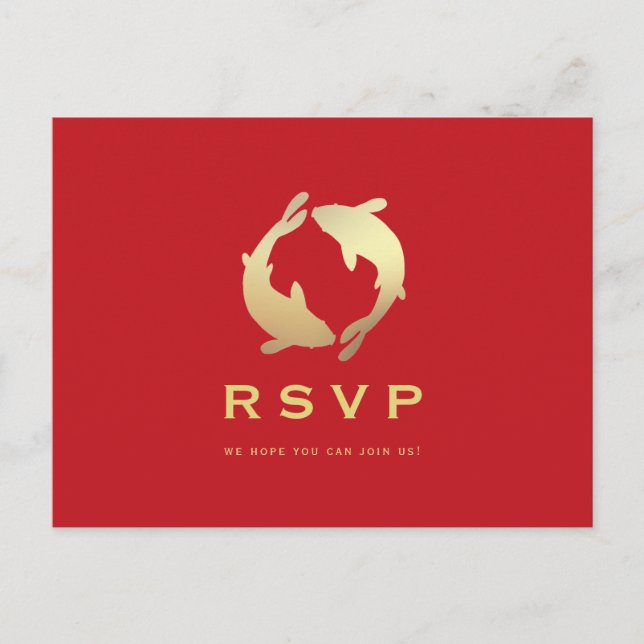 Cartão Postal Ouro Koi RSVP Wedding (Frente)