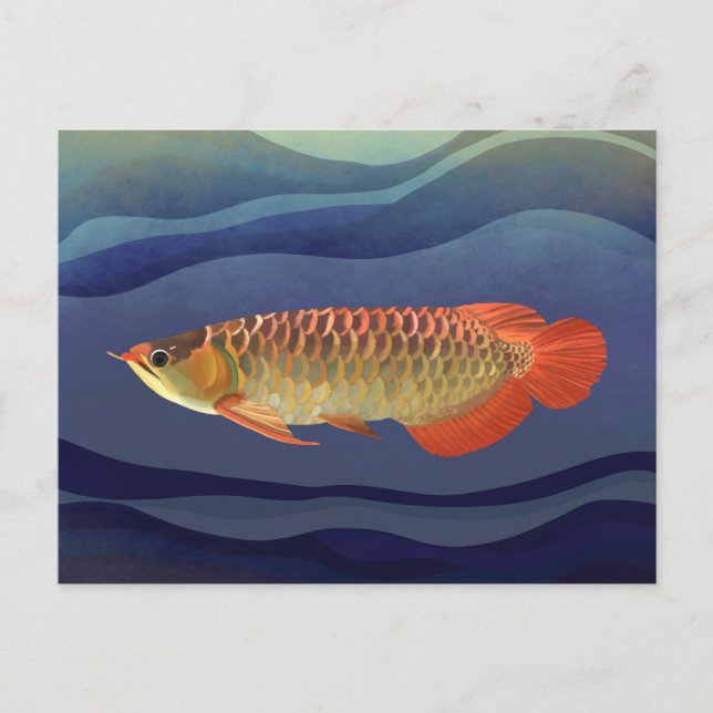 Cartão Postal Ouro Laranja Arowana Peixe refinado Aquático (Frente)