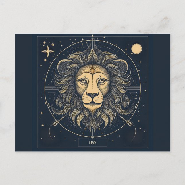 Cartão Postal Ouro Leo Zodiac Astrologia (Frente)