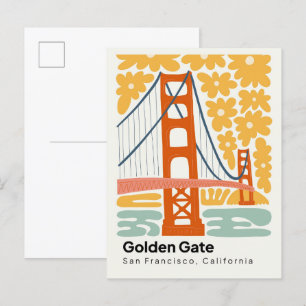 Cartão Postal Ouro Portão San Francisco California viagem floral