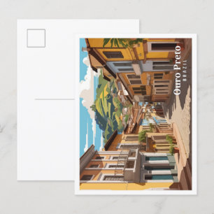 Cartão Postal Ouro Preto Brasil Vintage Art Viagem