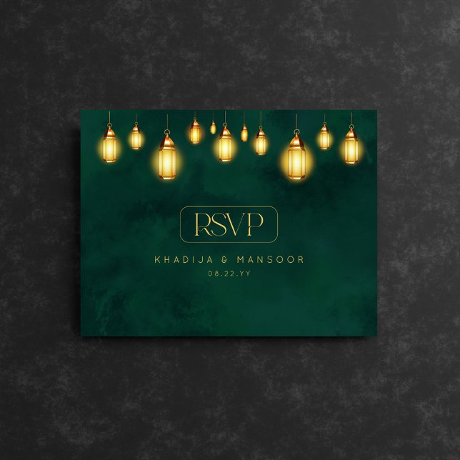Cartão Postal Ouro Real Emerald Verde Luz Casamento RSVP (Criador carregado)