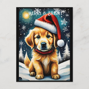 Cartão Postal Ouro Retriever Snowy Papais noeis de Natal Feriado