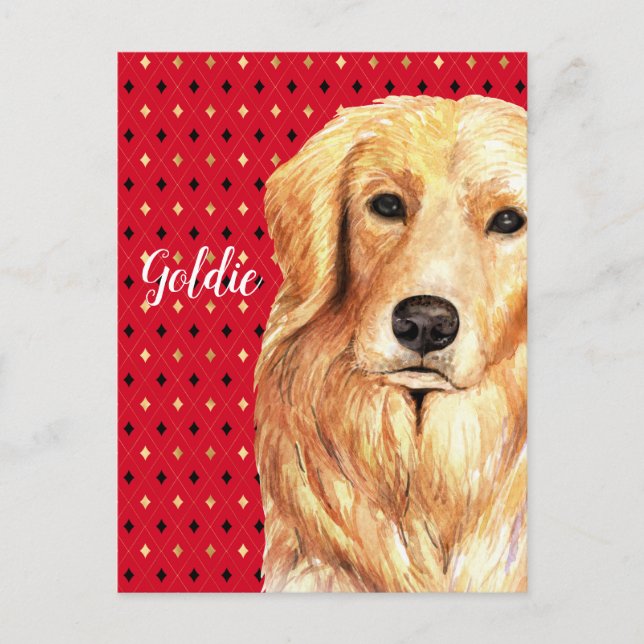 Cartão Postal Ouro Retriever Watercolor Personalizado (Frente)