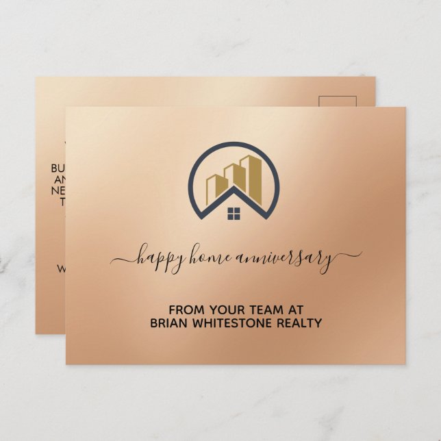 Cartão Postal Ouro Rosa | Imobiliário de Cor Vermelha (Frente/Verso)