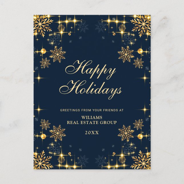 Cartão Postal Ouro Sparkle natal Stars Saudação Corporativa (Frente)